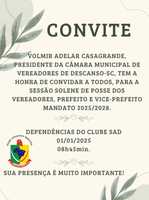 CONVITE SESSÃO SOLENE POSSE VEREADORES, PREFEITO E VICE-PREFEITO EXERCÍCIO 2025/2028.