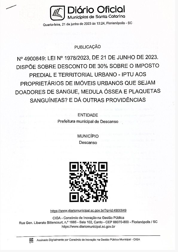 PROMULGAÇÃO DA LEI Nº 1978/2023.